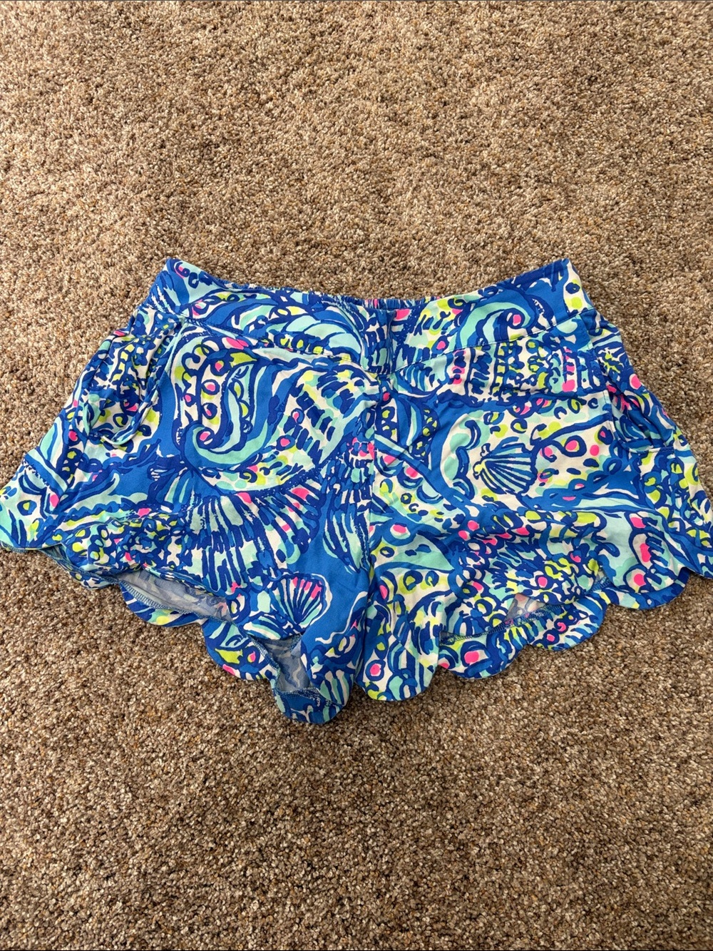 Lilly Pulitzer Casual Blue Multicolor Scalloped Hem Women’s Shorts